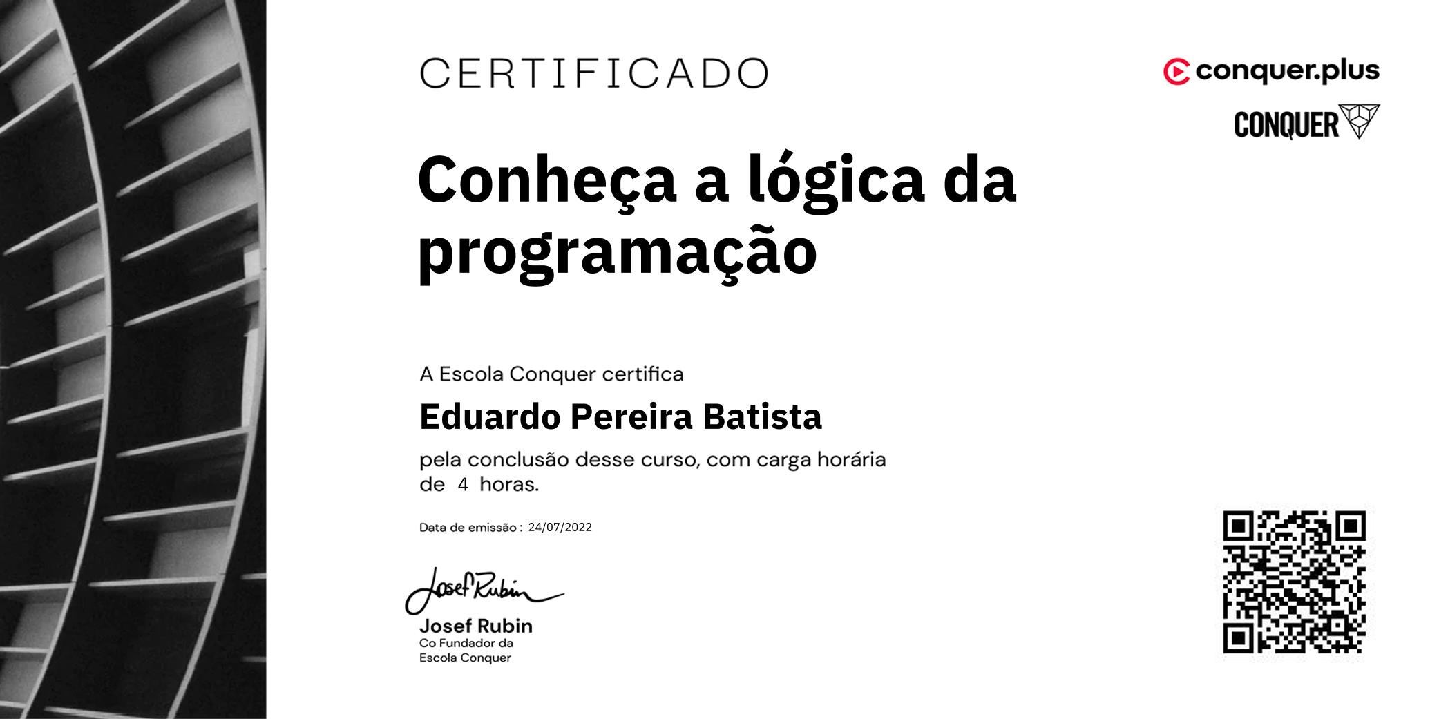 Certificado de Conheça a lógica da programação